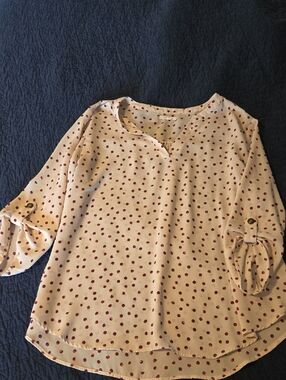 Maurices Cream Blouse with Burgundy Polka Dots